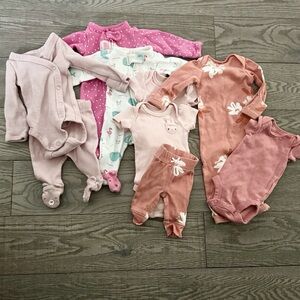Set of 9 Preemie Girls Pink and Peach Baby Clothes